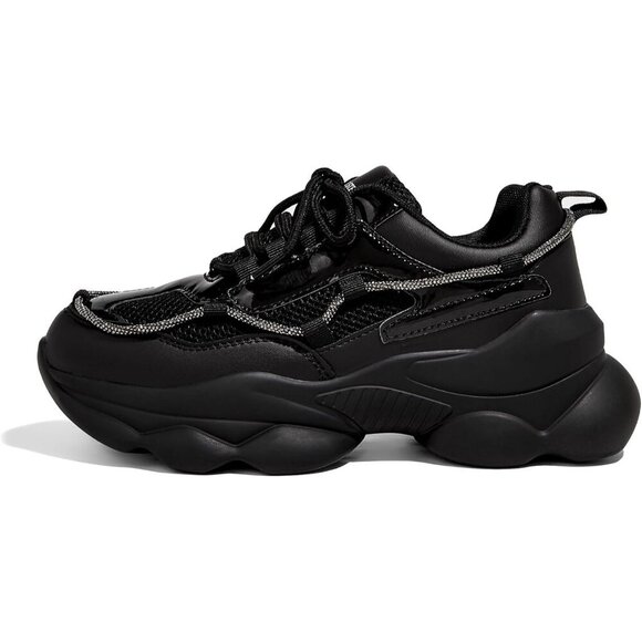 Shoes - Women's 90s Chunky Sneakers Rope Platform Casual Thick Rave Walking Shoes Black